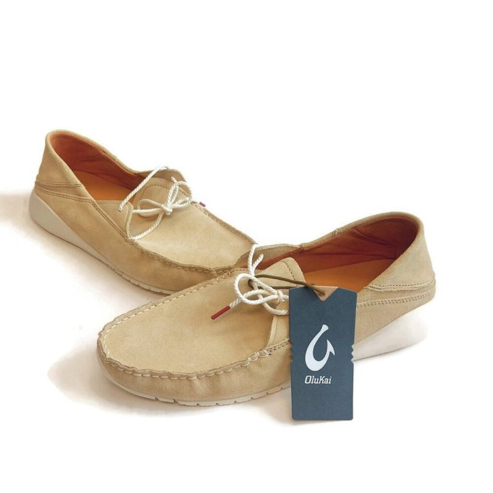 Olukai KA'A DRIVER Mens Sz 10.5 Italian Suede Leather Casual Loafers Golden Sand - Picture 4 of 9